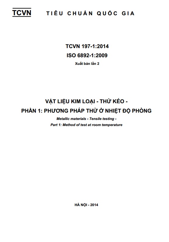TCVN 197-1:2014 Vật liệu kim loại - Thử kéo
